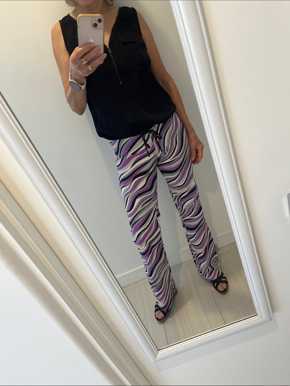 Motel Rocks Purple Wave Drawstring Boot-Cut Pants